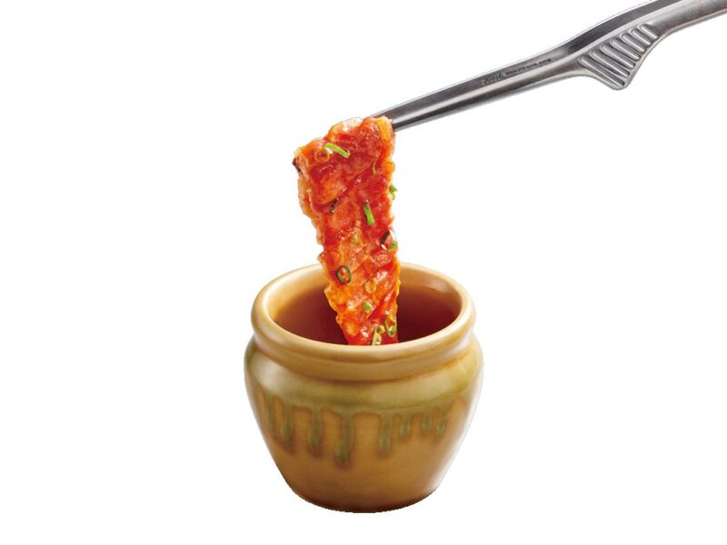 オリジナルハイサイソースで食べる 壺漬けすだれ豚バラカルビ